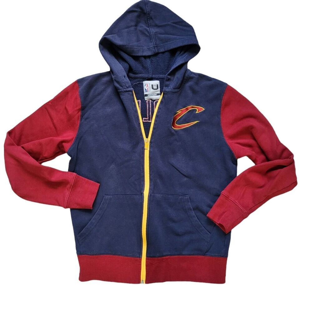 Cleveland Cavaliers Size Medium NBA Full Zip Hoodie‎ Navy & Red Cotton Polyester
